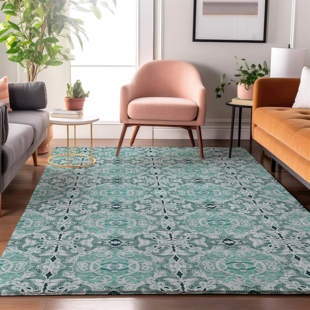 Premium Machine Washable Mayfield AMF783 Teal 5' x 7'6" Rug