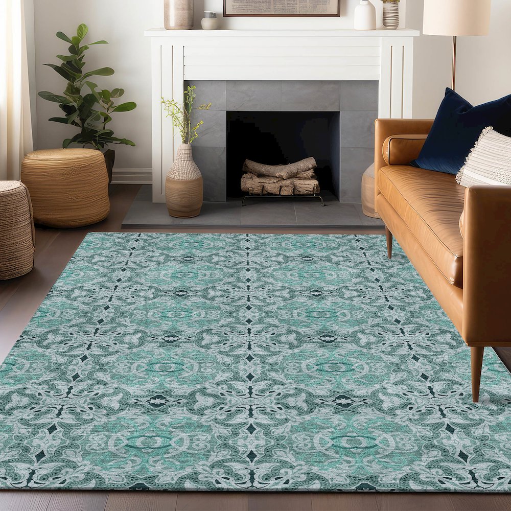 Premium Machine Washable Mayfield AMF783 Teal 5' x 7'6" Rug