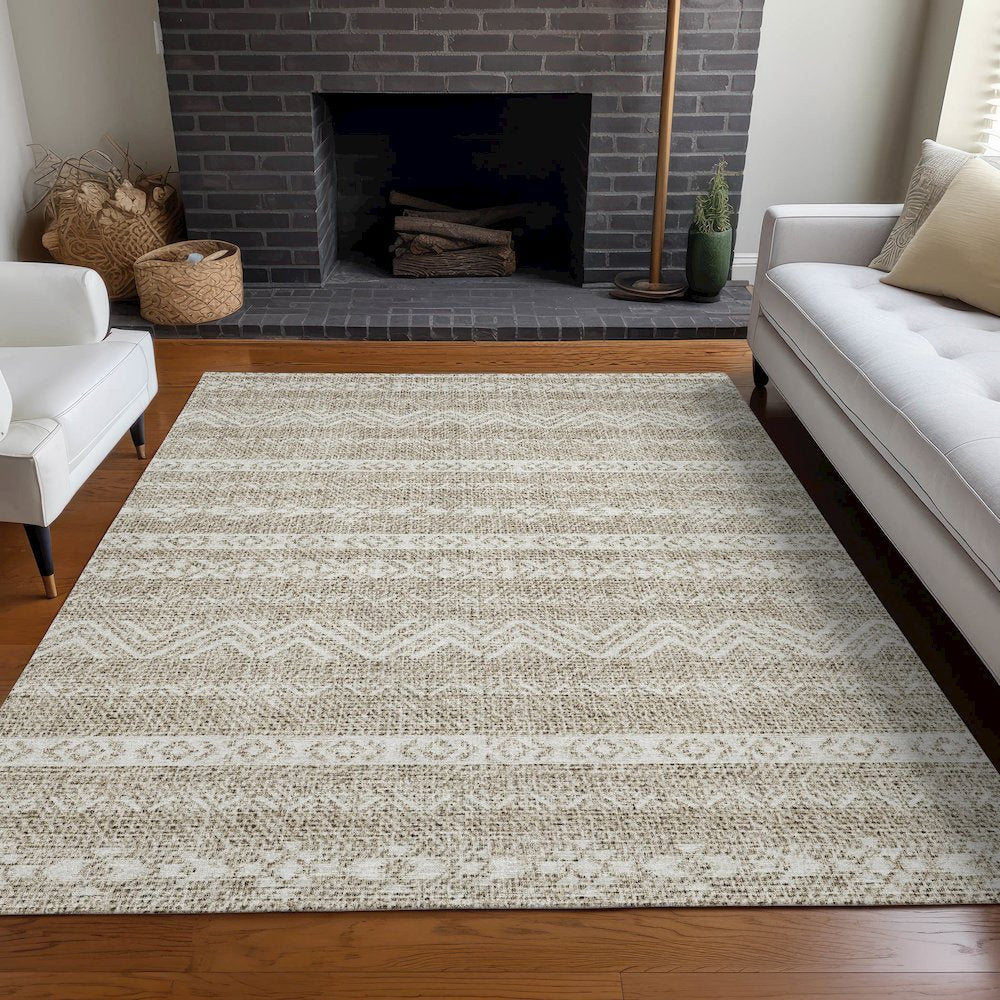 Premium Machine Washable Mayfield AMF803 Beige 5' x 7'6" Rug
