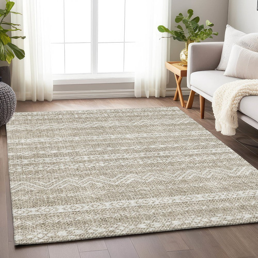Premium Machine Washable Mayfield AMF803 Beige 5' x 7'6" Rug