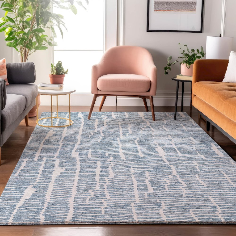 Premium Machine Washable Mayfield AMF830 Blue 5' x 7'6" Rug