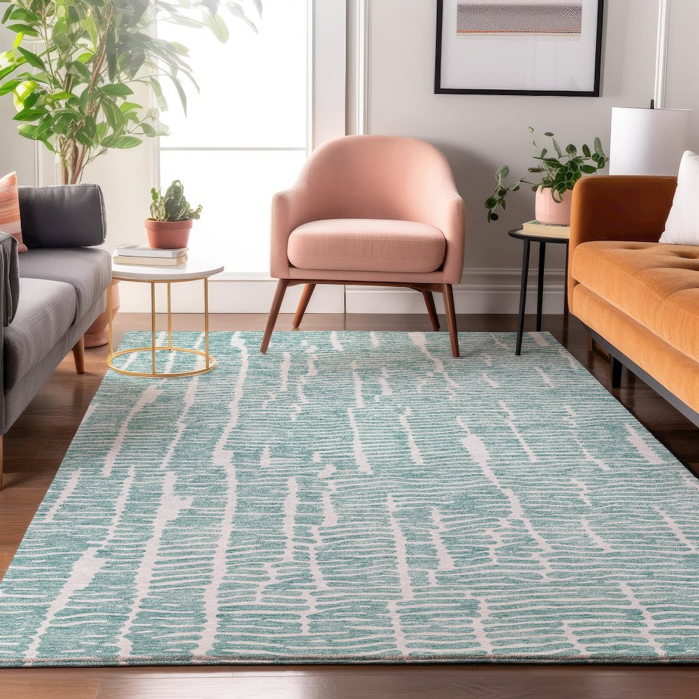 Premium Machine Washable Mayfield AMF830 Teal 5' x 7'6" Rug