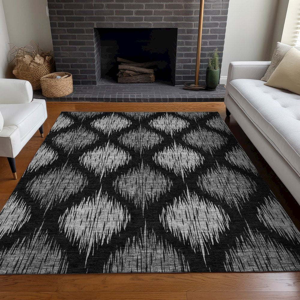 Premium Machine Washable Mayfield AMF848 Black 5' x 7'6" Rug