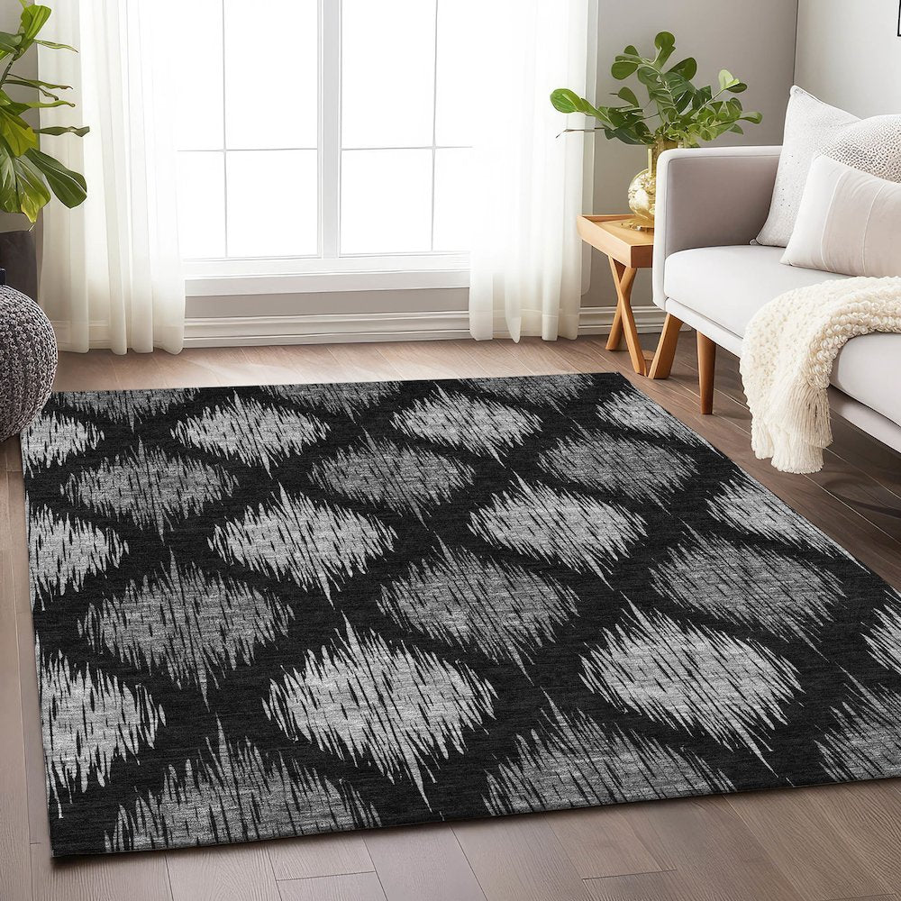 Premium Machine Washable Mayfield AMF848 Black 5' x 7'6" Rug