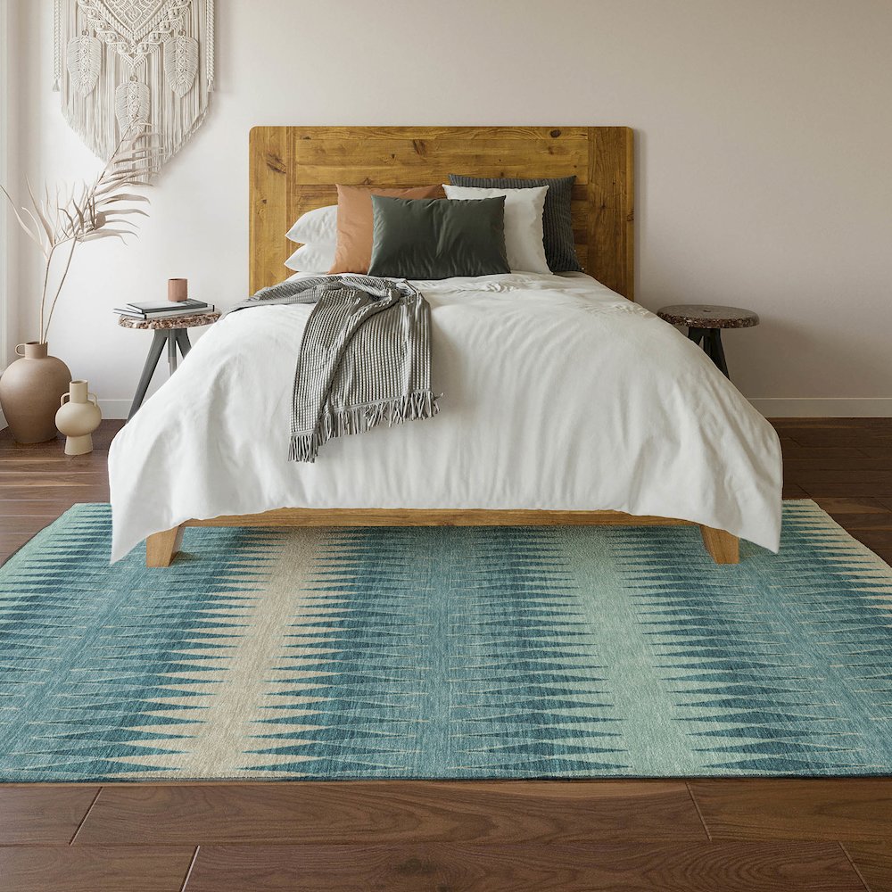Premium Machine Washable Mayfield AMF867 Teal 5' x 7'6" Rug