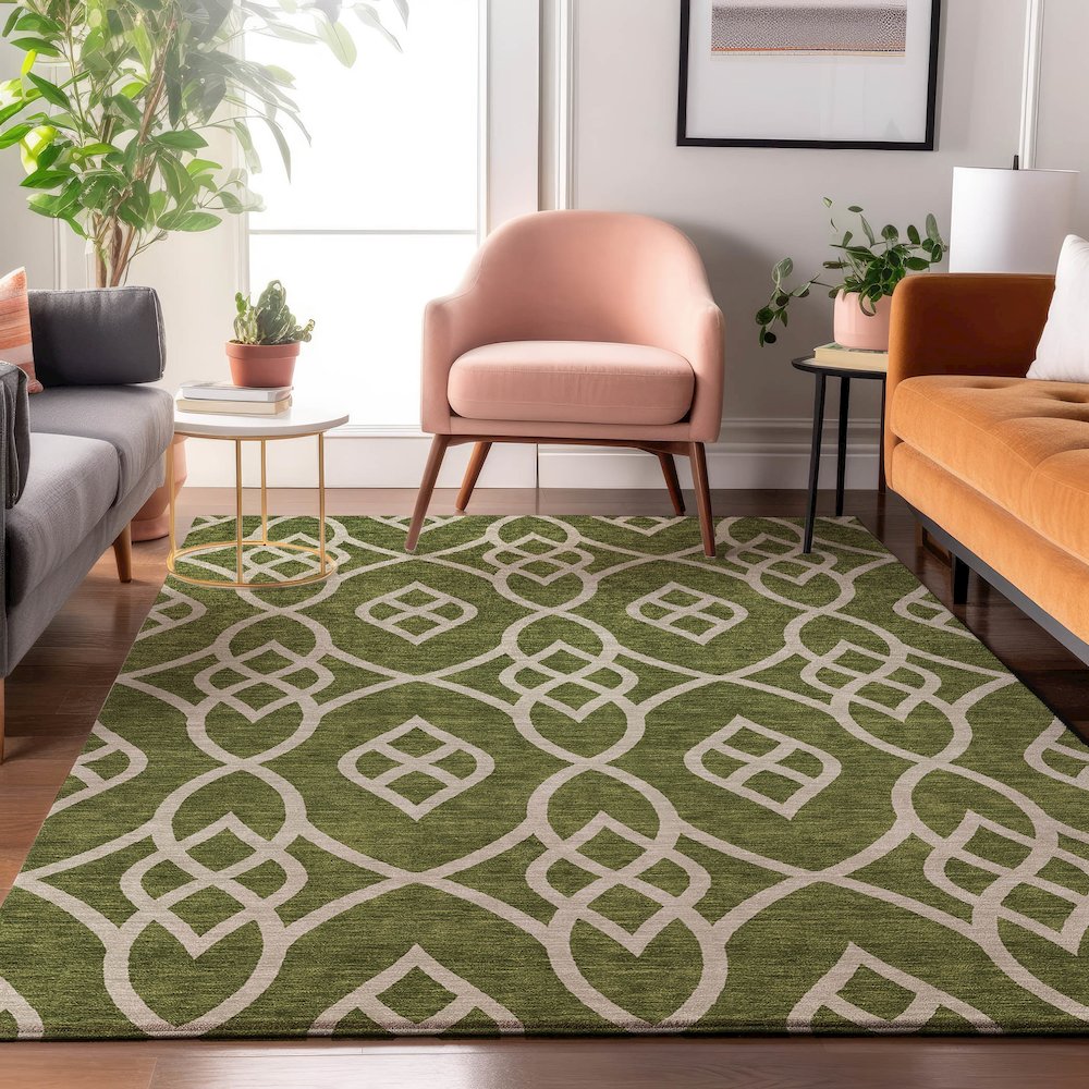 Premium Machine Washable Mayfield AMF884 Olive 5' x 7'6" Rug