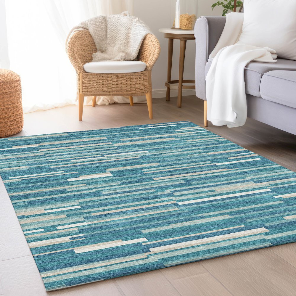 Premium Machine Washable Mayfield AMF894 Teal 5' x 7'6" Rug