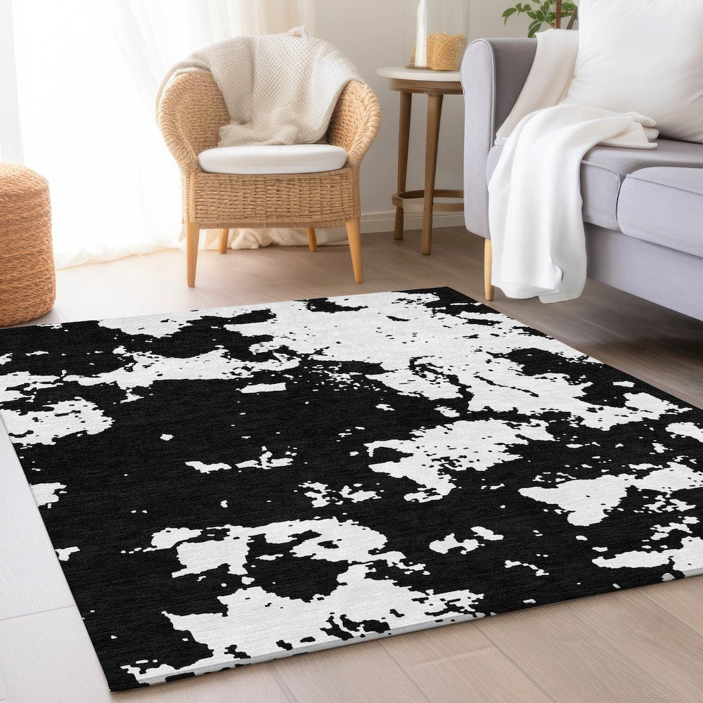 Premium Machine Washable Mayfield AMF897 Black 5' x 7'6" Rug