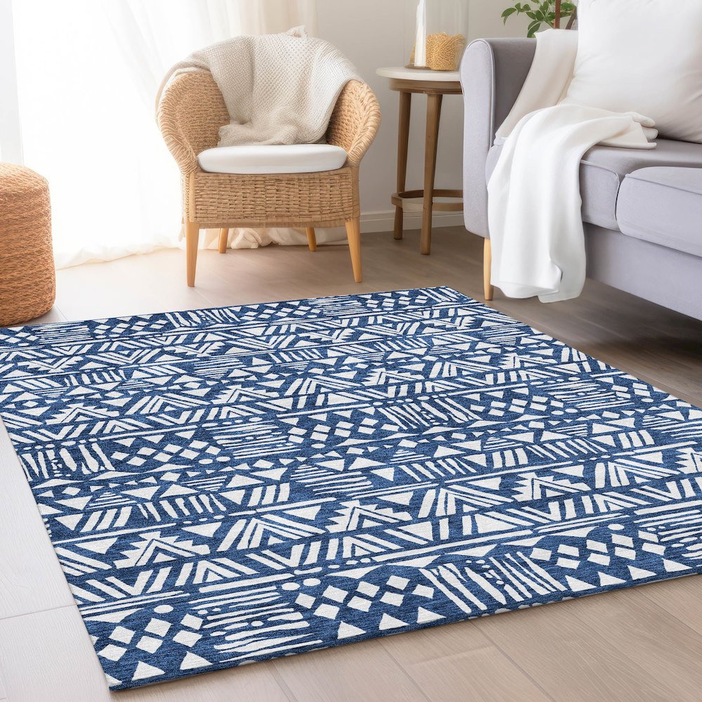 Premium Machine Washable Mayfield AMF907 Navy 5' x 7'6" Rug