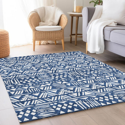 Premium Machine Washable Mayfield AMF907 Navy 5' x 7'6" Rug