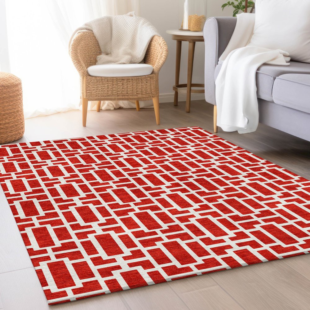 Premium Machine Washable Mayfield AMF916 Red 5' x 7'6" Rug