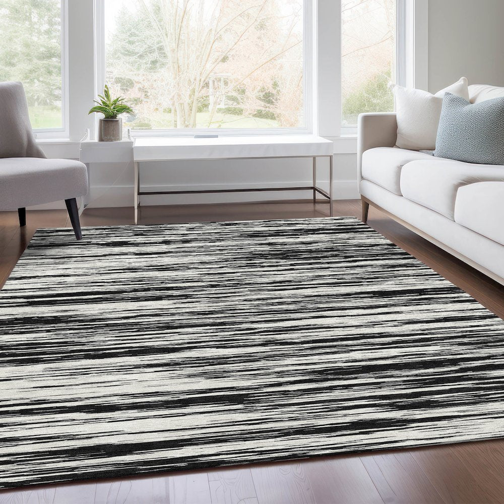 Premium Machine Washable Mayfield AMF951 Black 5' x 7'6" Rug