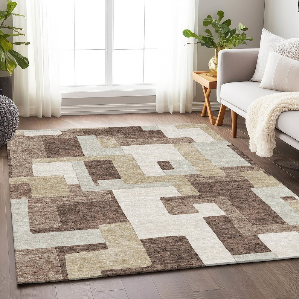 Premium Machine Washable Mayfield AMF955 Brown 5' x 7'6" Rug