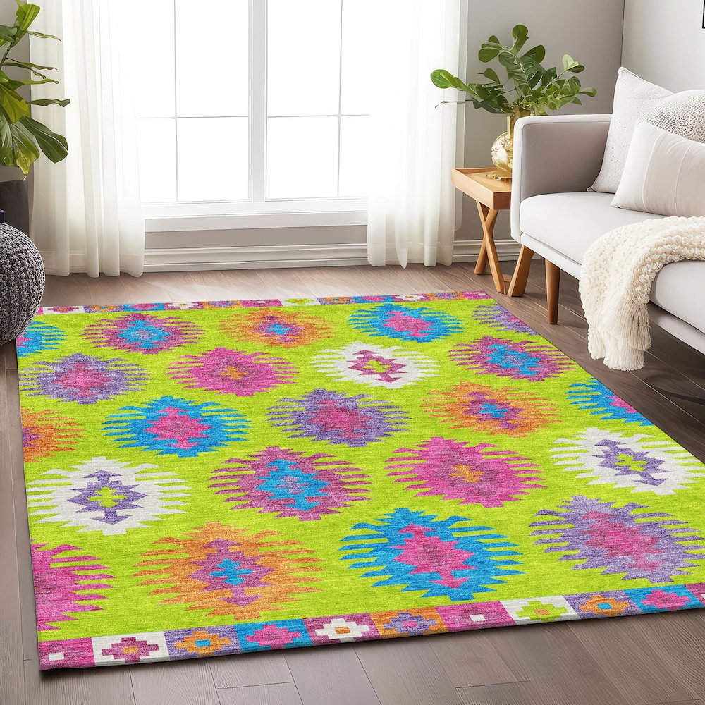 Premium Machine Washable Mayfield AMF983 Lime 5' x 7'6" Rug