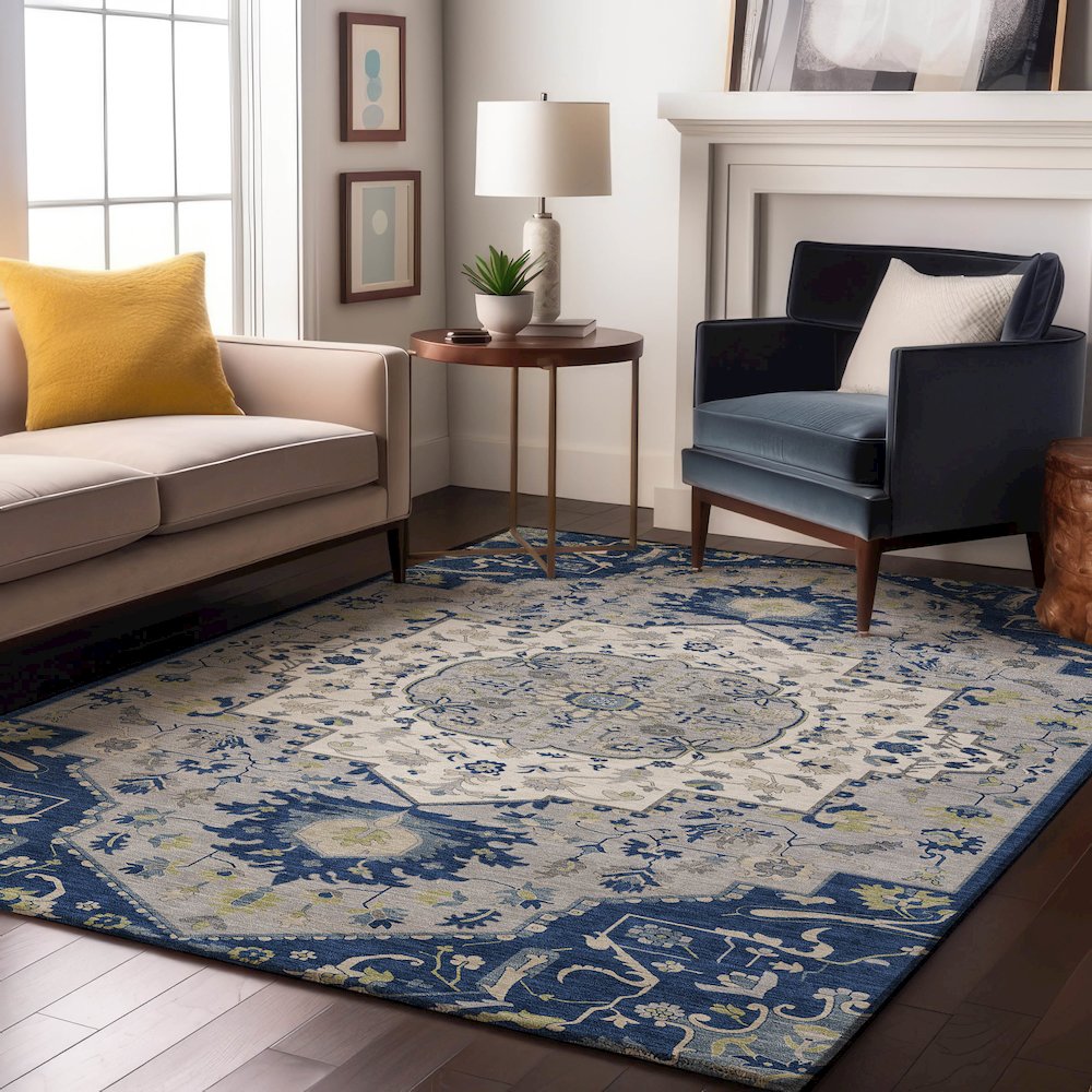 Premium Machine Washable Mayfield AMF985 Navy 5' x 7'6" Rug