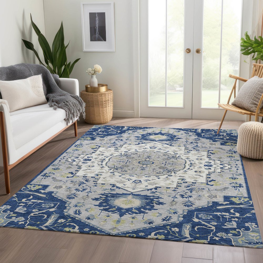 Premium Machine Washable Mayfield AMF985 Navy 5' x 7'6" Rug