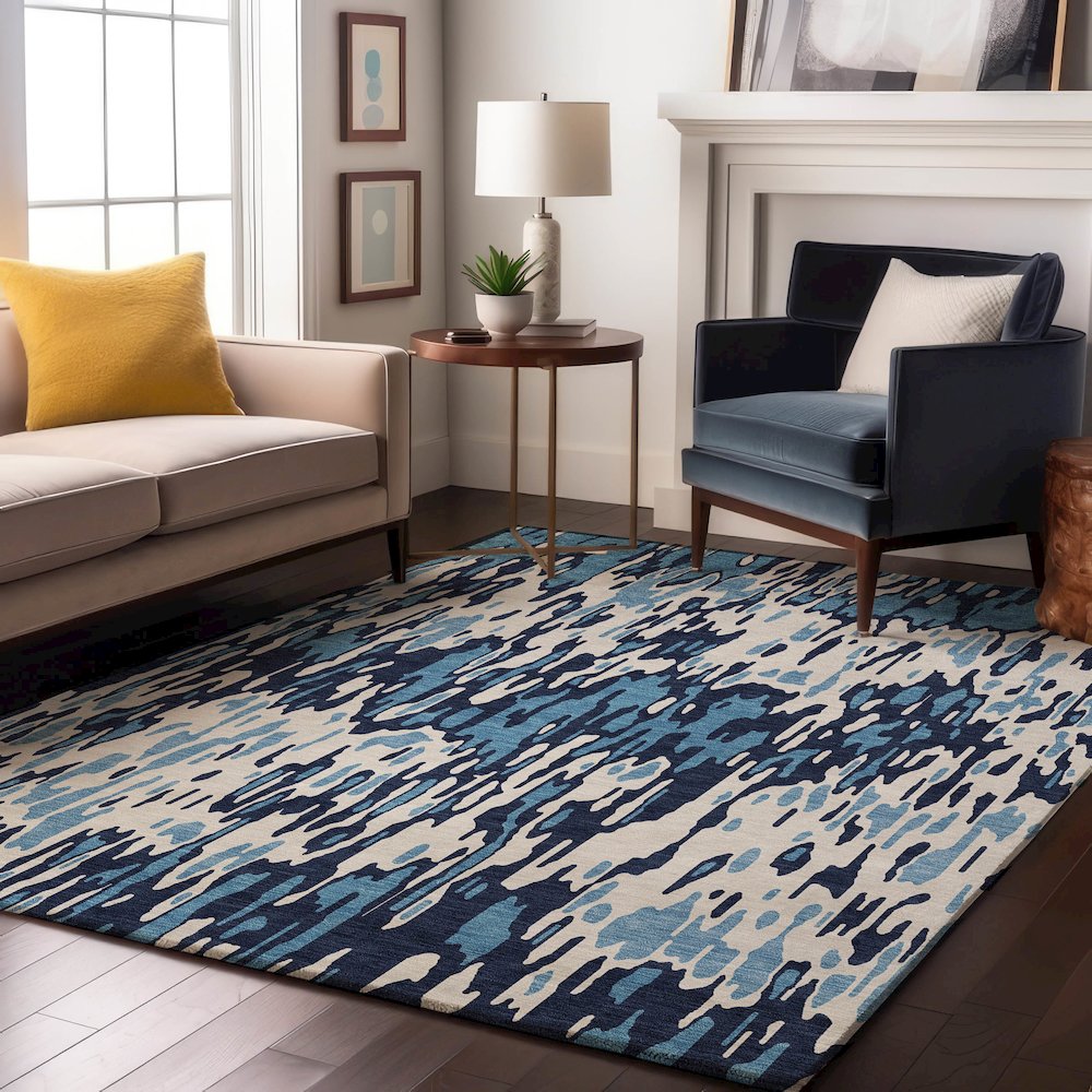 Premium Machine Washable Mayfield AMF986 Blue 5' x 7'6" Rug