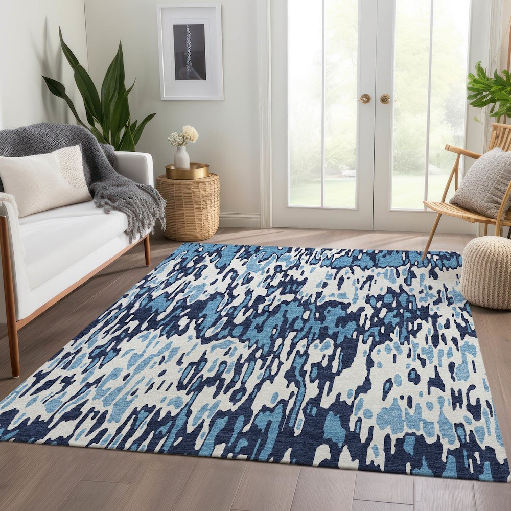 Premium Machine Washable Mayfield AMF986 Blue 5' x 7'6" Rug