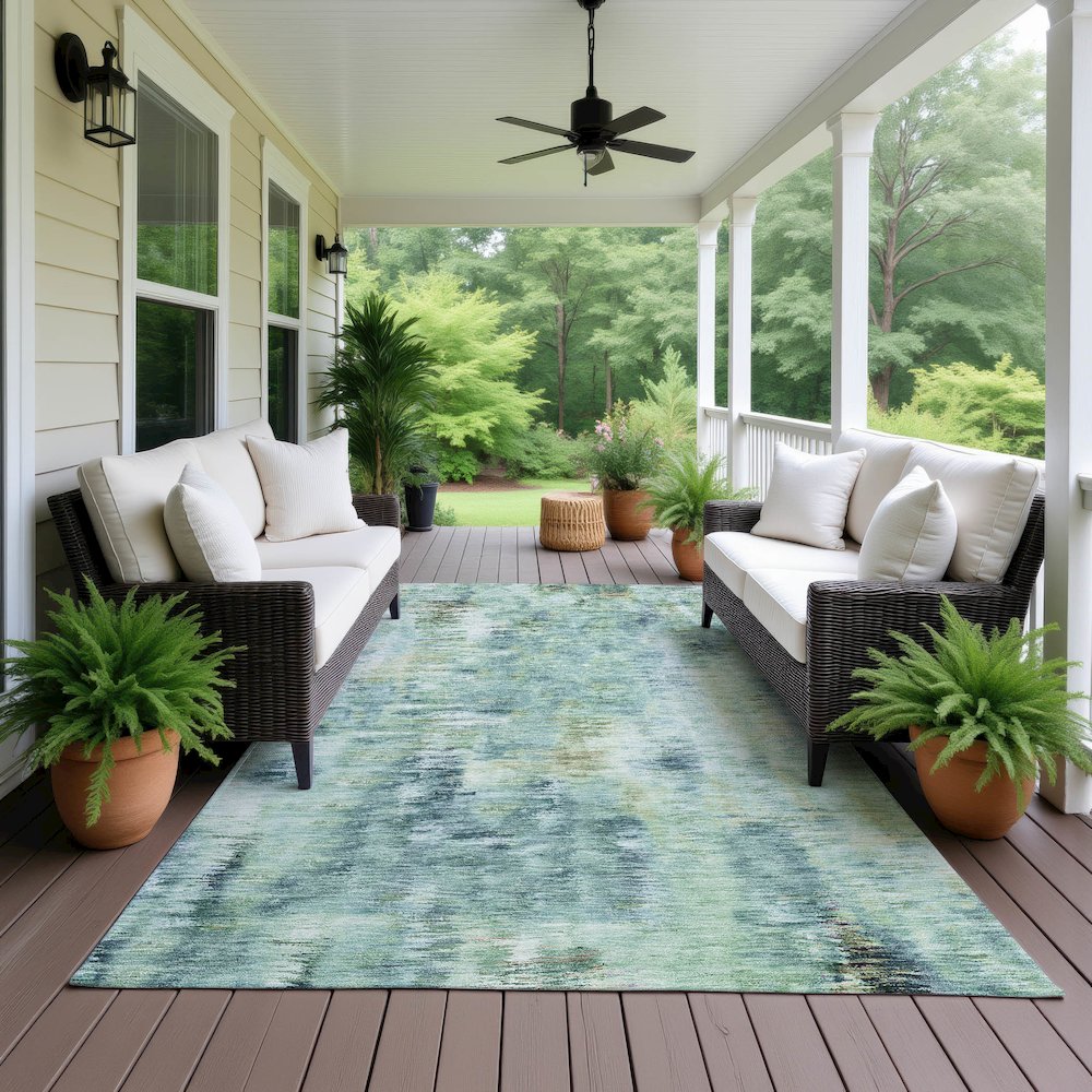 Luxury Washable Indoor/Outdoor Kochi Teal 5' x 7'6" Rug