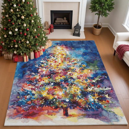 Luxury Washable Indoor/Outdoor Merry & Bright Navy 5' x 7'6" Rug