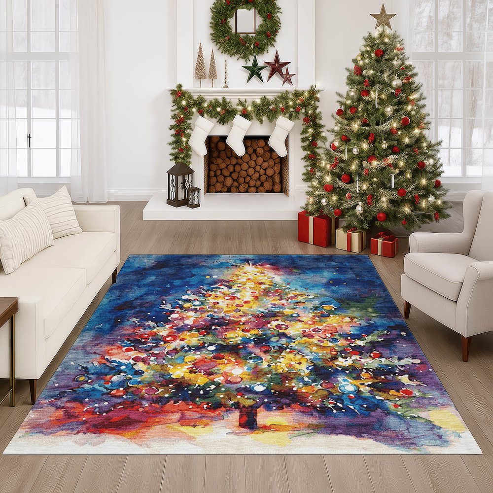 Luxury Washable Indoor/Outdoor Merry & Bright Navy 5' x 7'6" Rug