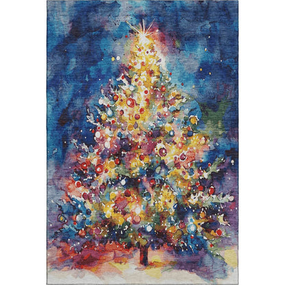 Luxury Washable Indoor/Outdoor Merry & Bright Navy 5' x 7'6" Rug