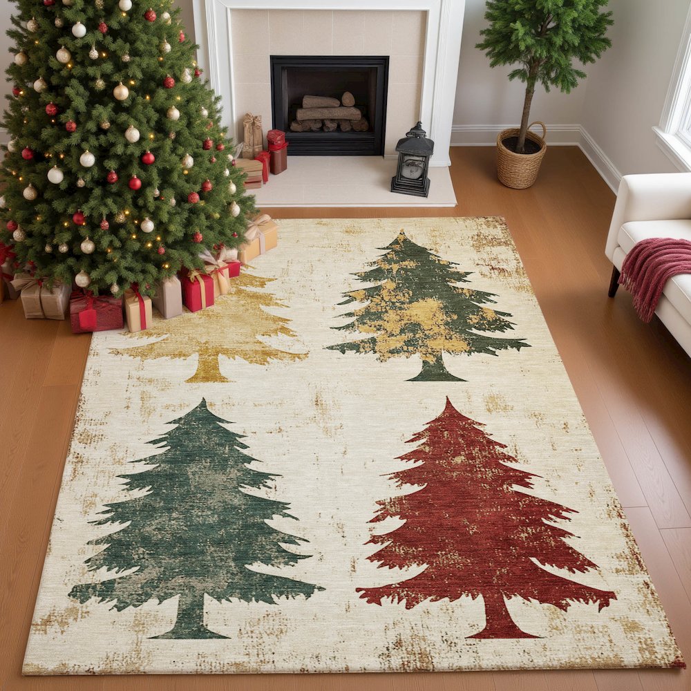Luxury Washable Indoor/Outdoor Merry & Bright Ivory 5' x 7'6" Rug