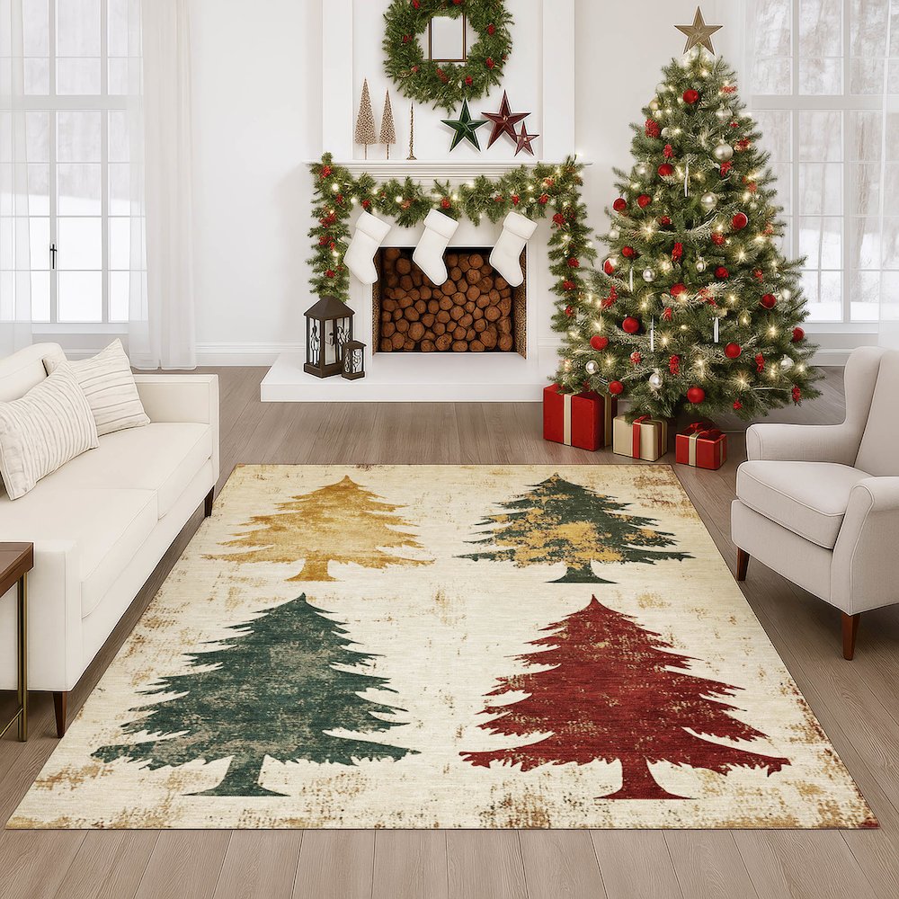 Luxury Washable Indoor/Outdoor Merry & Bright Ivory 5' x 7'6" Rug