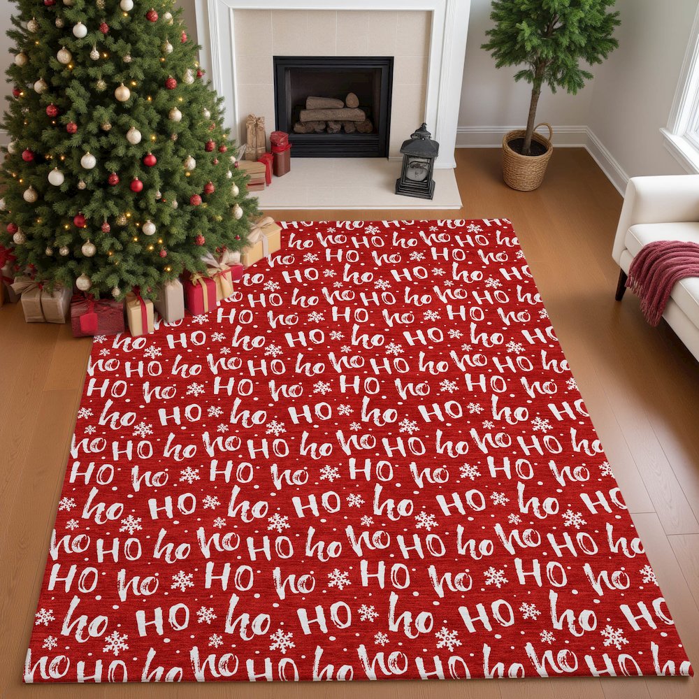 Luxury Washable Indoor/Outdoor Merry & Bright Red 5' x 7'6" Rug