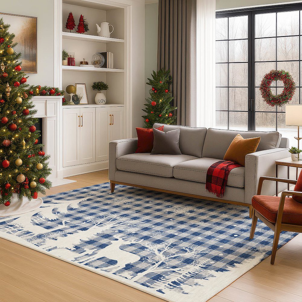 Luxury Washable Indoor/Outdoor Merry & Bright Blue 5' x 7'6" Rug