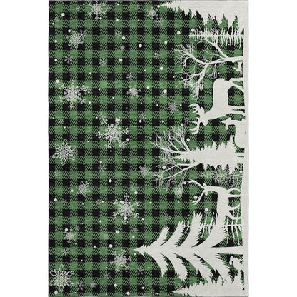 Luxury Washable Indoor/Outdoor Merry & Bright Green 5' x 7'6" Rug