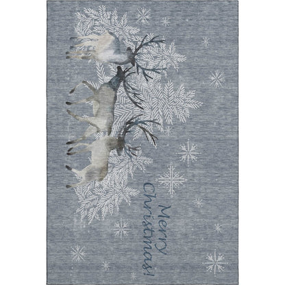 Luxury Washable Indoor/Outdoor Merry & Bright Gray 5' x 7'6" Rug