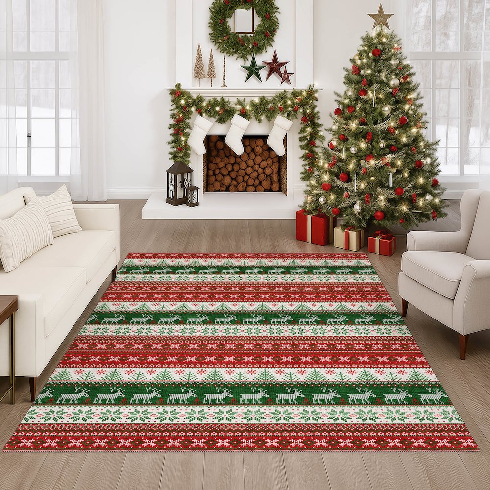 Luxury Washable Indoor/Outdoor Merry & Bright Red 5' x 7'6" Rug