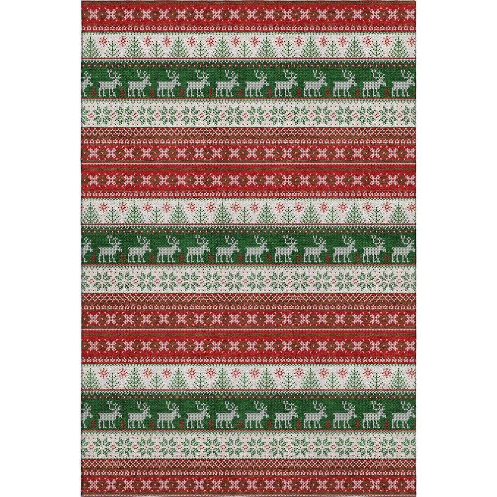 Luxury Washable Indoor/Outdoor Merry & Bright Red 5' x 7'6" Rug