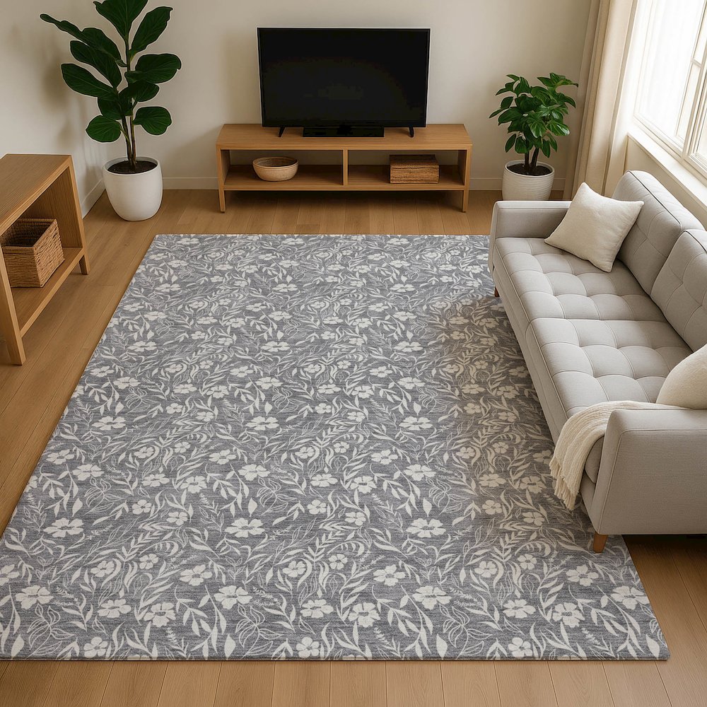 Luxury Washable Indoor/Outdoor Soft Essentials SE4 Gray 5' x 7'6" Rug