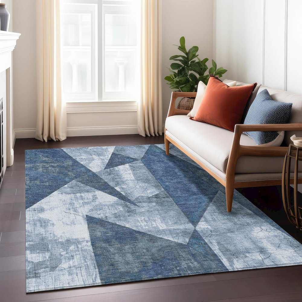 Machine Washable Indoor/Outdoor Chantille Navy 8' x 10' Rug