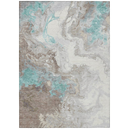 Machine Washable Indoor/Outdoor Chantille Teal 8' x 10' Rug