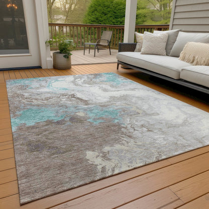 Machine Washable Indoor/Outdoor Chantille Teal 8' x 10' Rug