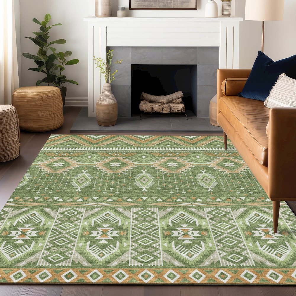 Machine Washable Indoor/Outdoor Chantille Green 8' x 10' Rug