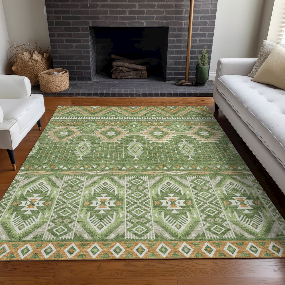 Machine Washable Indoor/Outdoor Chantille Green 8' x 10' Rug