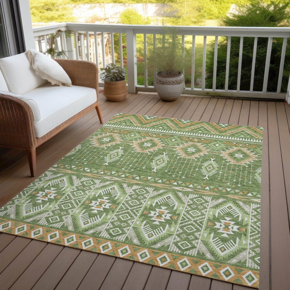 Machine Washable Indoor/Outdoor Chantille Green 8' x 10' Rug