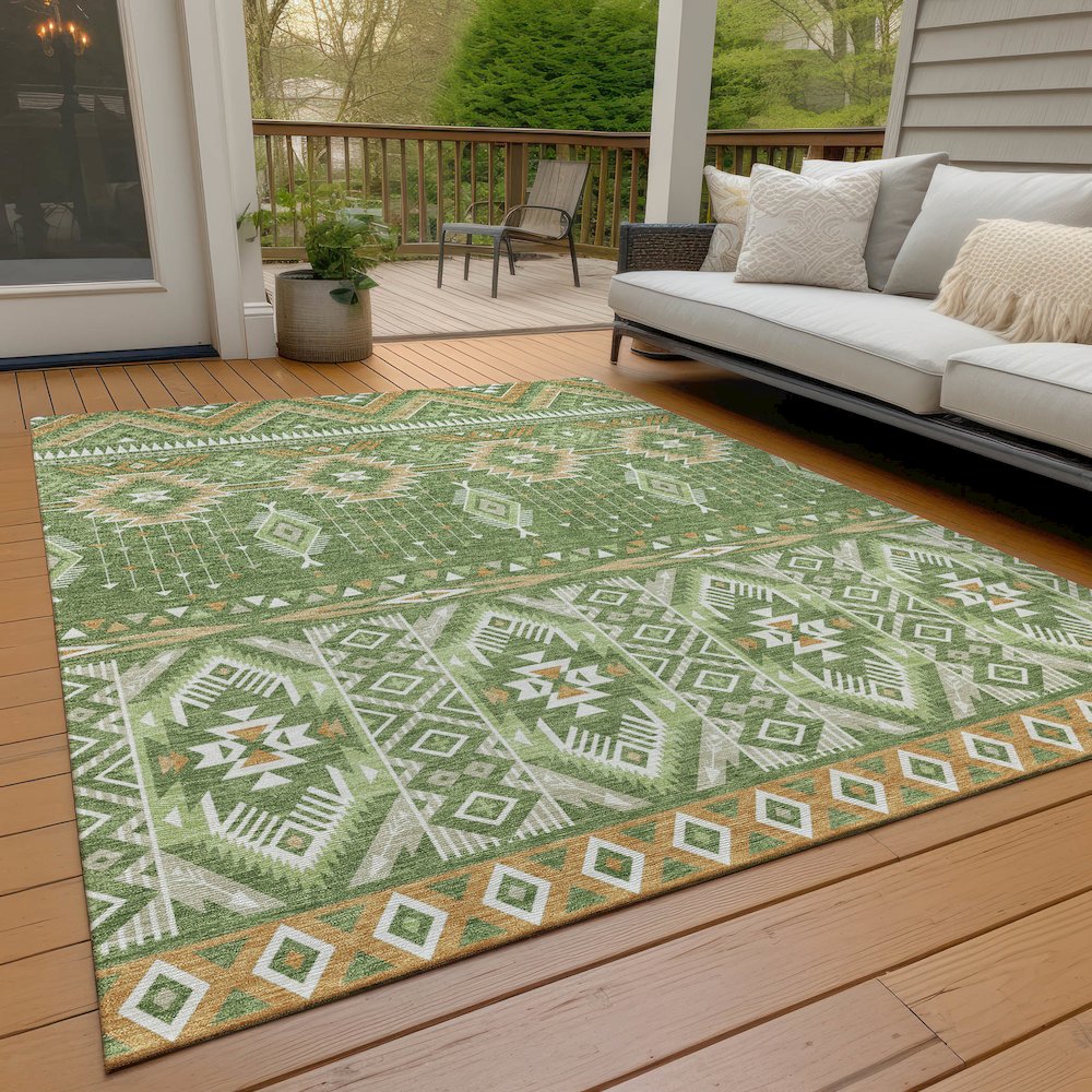 Machine Washable Indoor/Outdoor Chantille Green 8' x 10' Rug