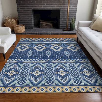 Machine Washable Indoor/Outdoor Chantille Navy 8' x 10' Rug