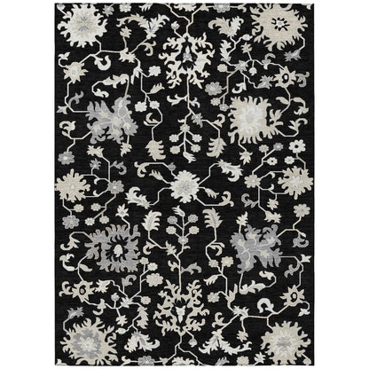 Machine Washable Indoor/Outdoor Chantille Black 8' x 10' Rug