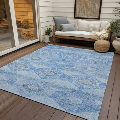Machine Washable Indoor/Outdoor Chantille Blue 8' x 10' Rug