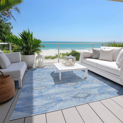 Machine Washable Indoor/Outdoor Chantille Blue 8' x 10' Rug