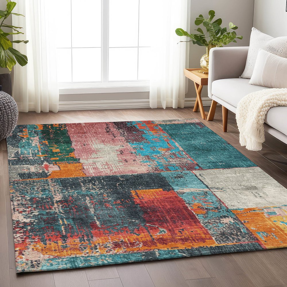 Machine Washable Indoor/Outdoor Chantille Teal 8' x 10' Rug