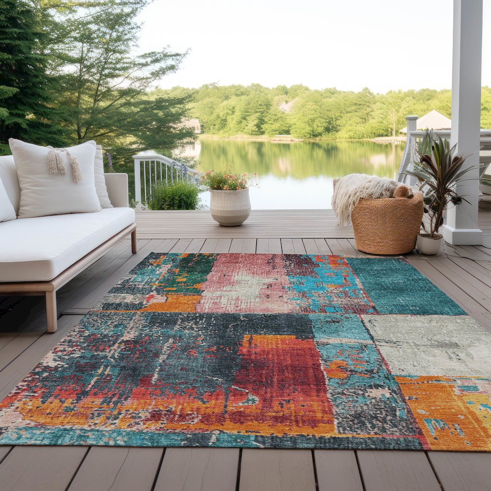 Machine Washable Indoor/Outdoor Chantille Teal 8' x 10' Rug