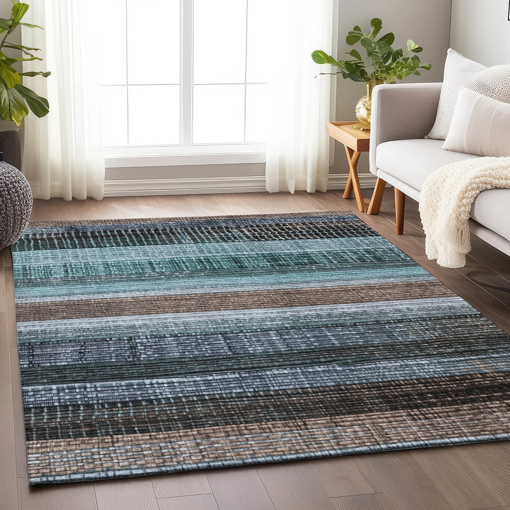 Machine Washable Indoor/Outdoor Chantille Teal 8' x 10' Rug