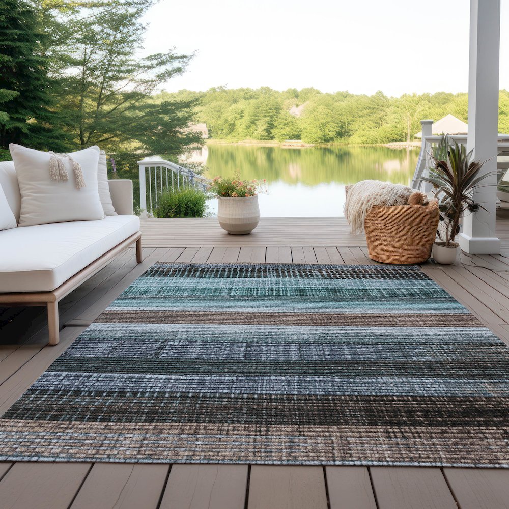 Machine Washable Indoor/Outdoor Chantille Teal 8' x 10' Rug